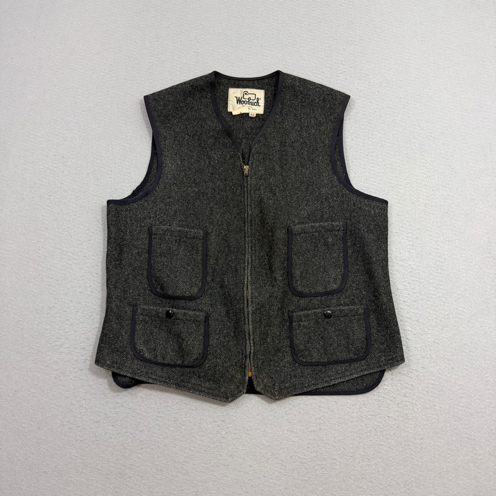 Vintage Woolrich Vest Mens 42 Gray Wool Zip Up Hunting Field Gilet Talon Zipper